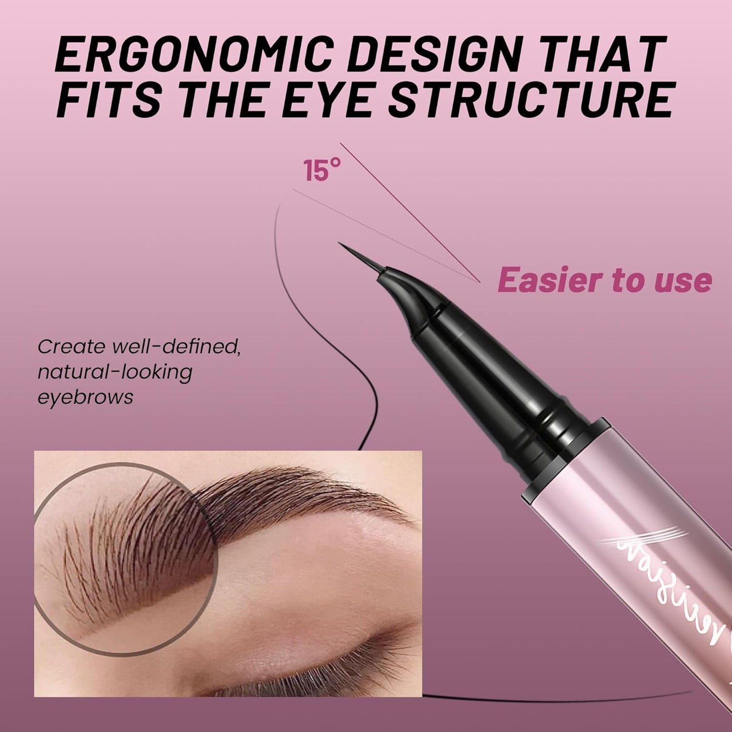 Eyebrow Pen, Waterproof Microblading Eyebrow Pencil, 2-in-1 Dual-Ended 4 Tip Eye Brow Makeup Pen for Women with Precise Curved Brush-Tip Create Natural Hair-Like Brows, Last All-Day (Cool Brown)
