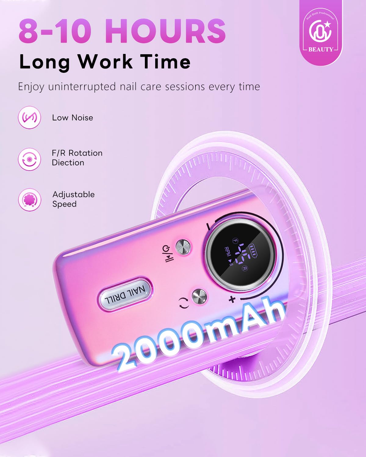 CozyZen Cordless Nail Drill Professional: 45000 RPM Rechargeable Electric Nail File Kit, Portable & Low Noise for Acrylic, Gel Nails, Manicure & Pedicure - Salon & Home Use