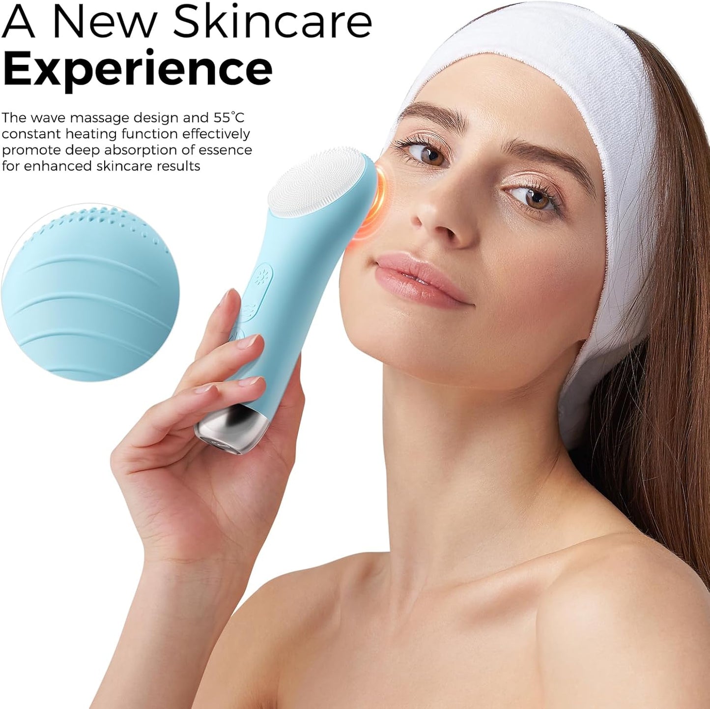 Facial Cleansing Brush: Rechargeable LED Electric Face Cleansing Brush with 4 Gentle Light Liquid Silicone Modes Face Scrubber Exfoliator,IPX7 Waterproof Ideal Gift for Men and Women-Blue