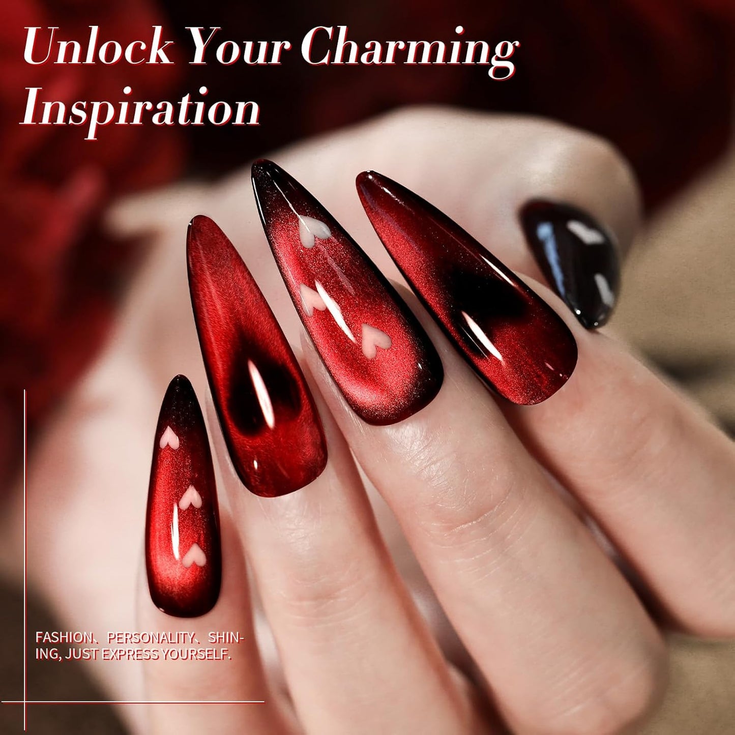 Born Pretty Red Cat Magnetic Gel Nail Polish, Black Red Glass Gel Polish Halloween Cat Magnetic Nail Polish Nail Art Manicure Salon DIY at Home 15ML