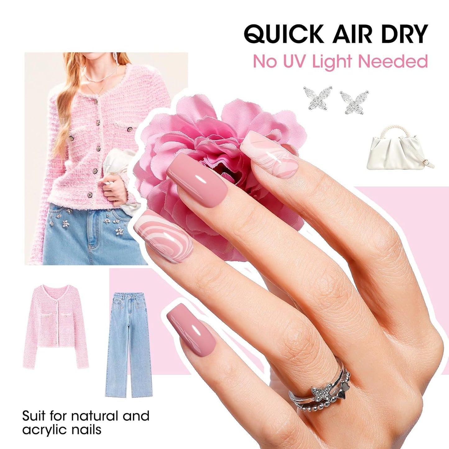 GELLEN Nail Polish Set, French Tip Manicure Nude White Regular Nail Polish Quick Air Dry Bright 12 Colors Set for Women Fingernail Toe Nails Salon Home, Non UV Gel, Hema Free, Non-toxic, Long Lasting