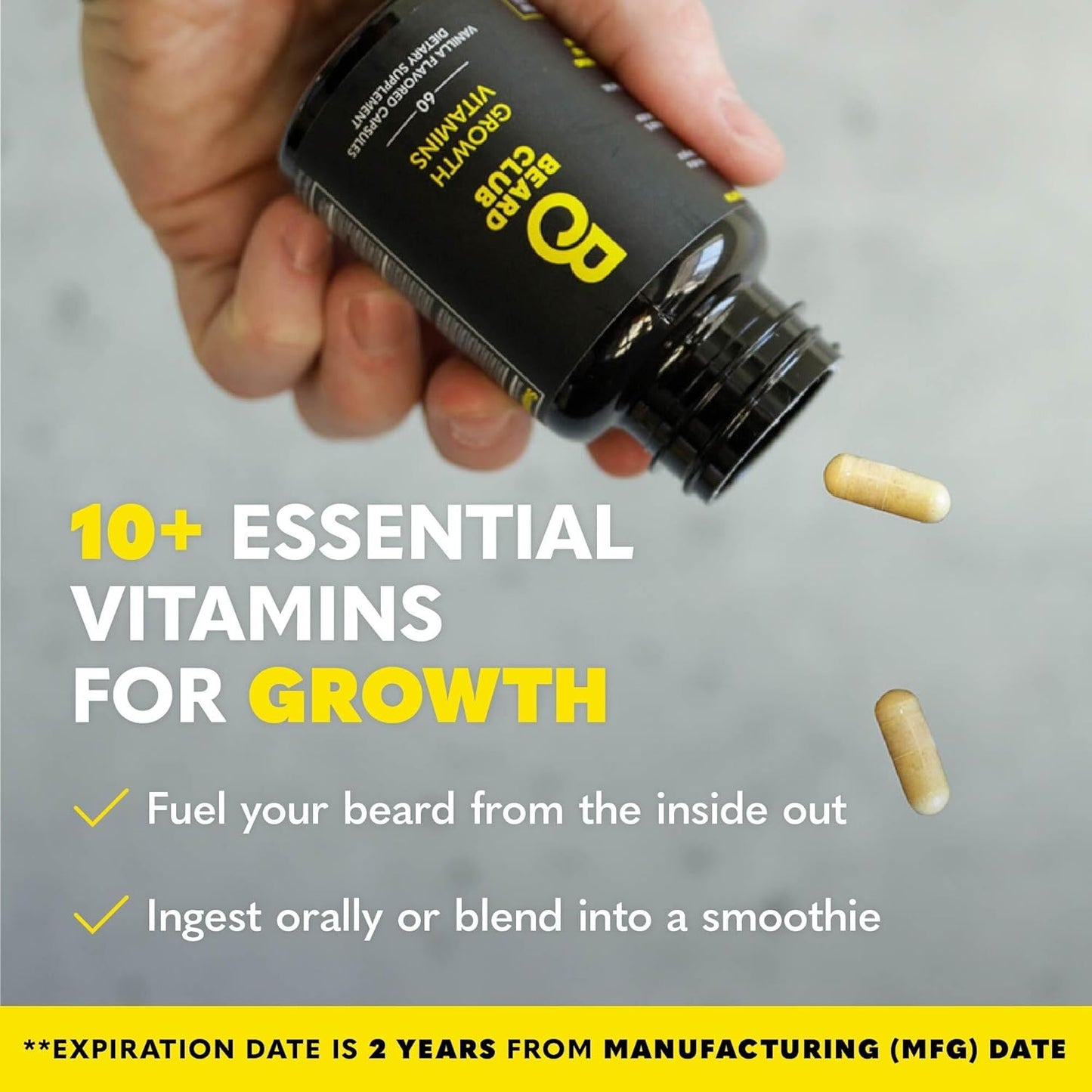 The Beard Club - Biotin Beard Growth Vitamins - Support A Thicker Fuller Beard, Fill in Patches - Minerals & Multi-Vitamins Help Support and Stimulate Healthier Facial Hair Growth