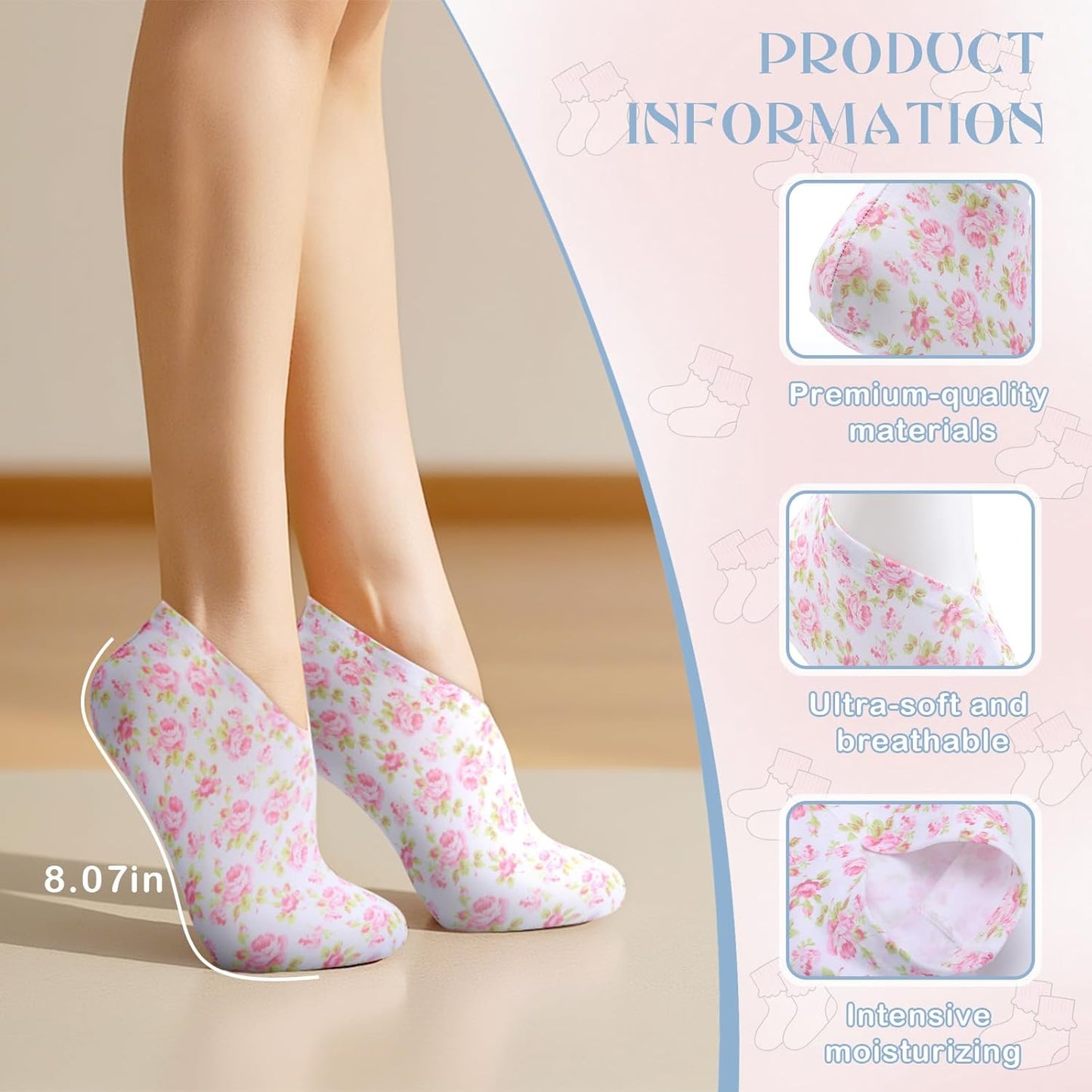 12 Pairs Moisturizing Socks Overnight for Dry Feet Cotton Spa Lotion Cotton Moisture Enhancing Cosmetic Moisturizing Socks for Women Men Foot Care Dry Cracked Feet(Nice,Pink)