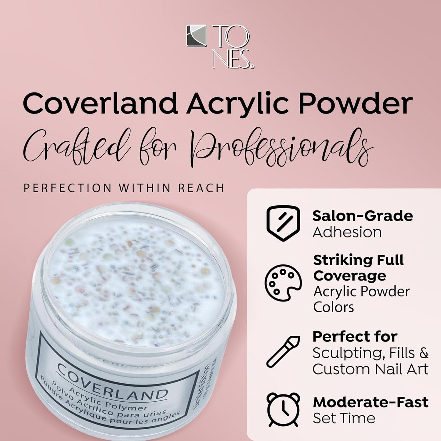 Tones Coverland Acrylic Nail Powder "Miami Nights" - Limited Edition Acrylic Powder for Nail Design, Sculpting, and Masking Nail Bed Imperfections - Professional Acrylic Nail Supplies - (1.5 Oz)