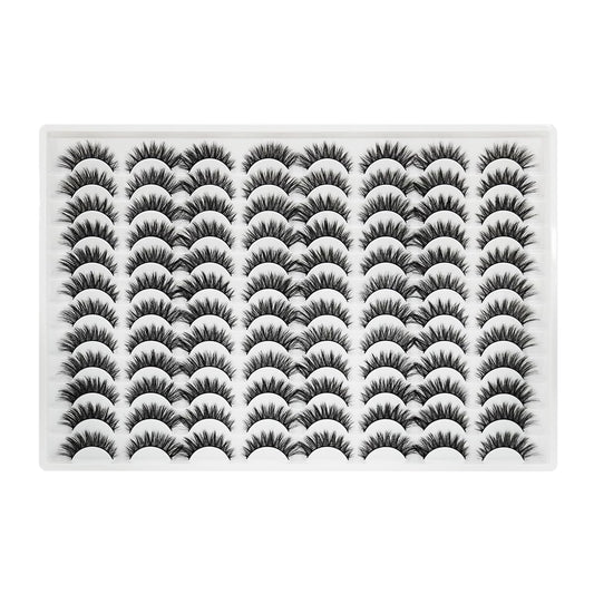 False Eyelashes 48 Pairs Faux Mink Lashes 14mm Wispy Lashes 3D Fluffy Cat Eye Lashes Pack Bulk Wholesale Strip Lashes(style 48-042)