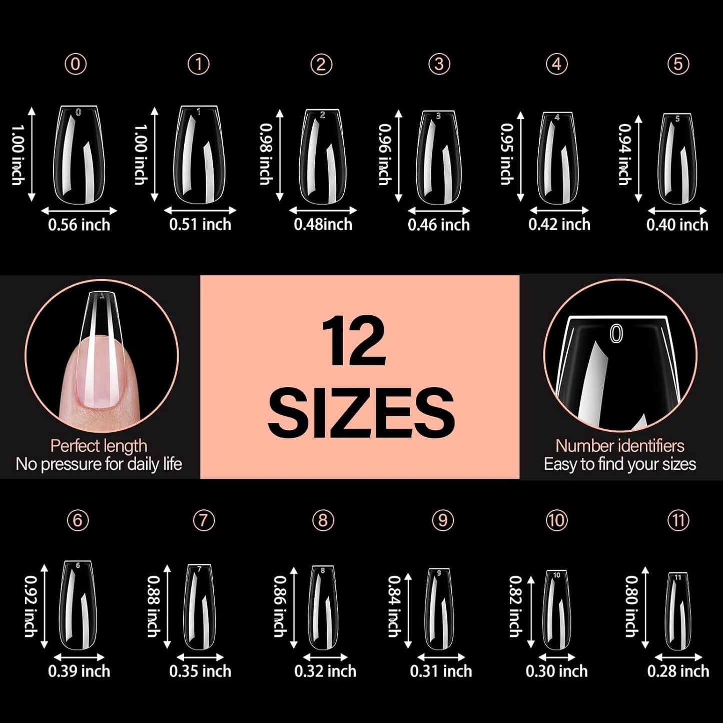 AILLSA Coffin Nails Tips 504PCS Clear Full Cover Nails Medium Gel Fake Nail Tips for DIY Press on Nail Extension, False Acrylic Preshaped Soft Nail Tips (12 Sizes)