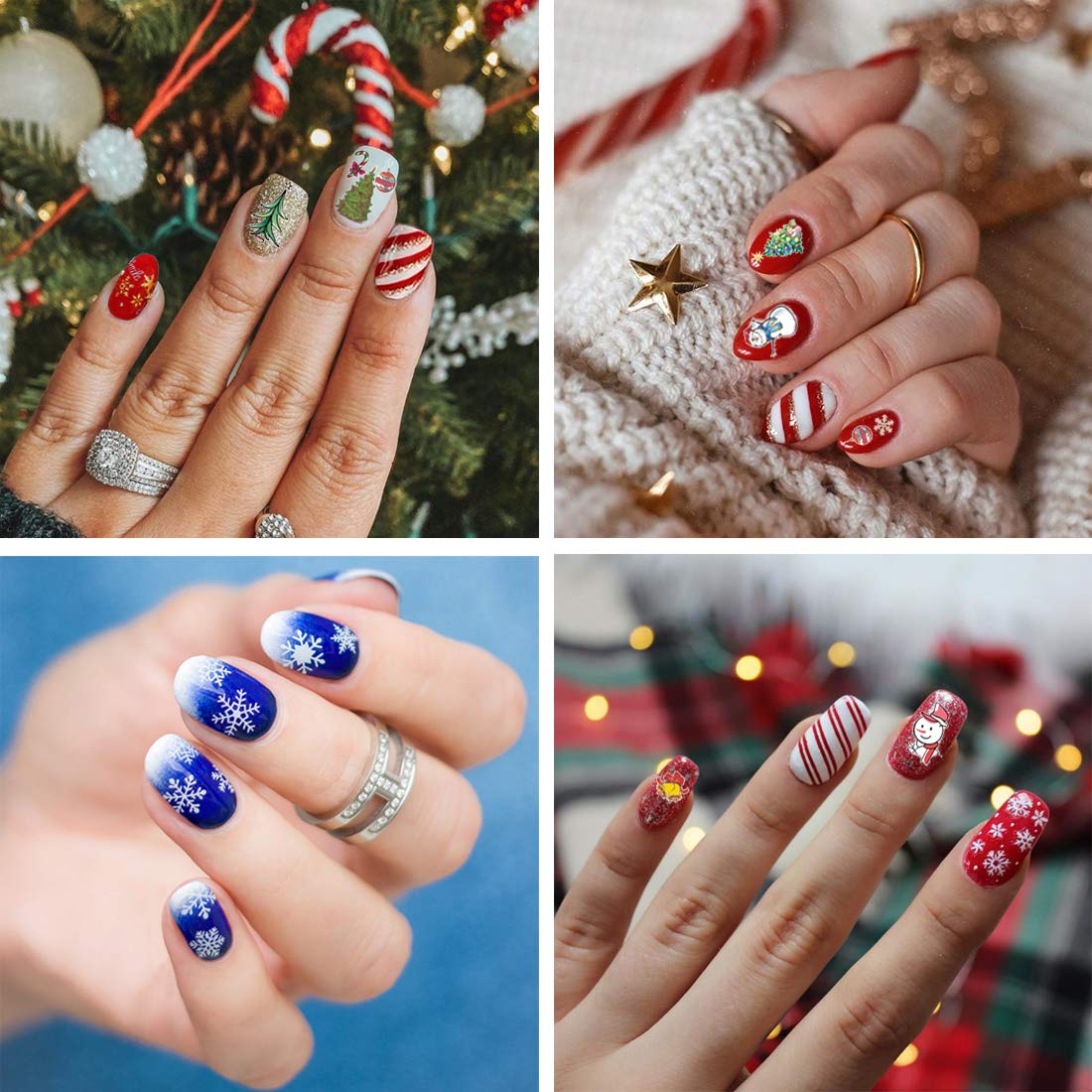 1000 Patterns Christmas nail art sticker decals, Kalolary Self-Adhesive Nail Stickers Santa Claus Snowflake Snowman Christmas Bell Tree Stick Elk for Christams Nail Decoration Gift(12 Sheets)
