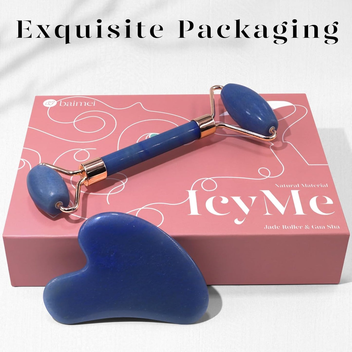 BAIMEI Jade Face Roller & Gua Sha, Facial Beauty Roller Skin Care Tools, Self Care Gift for Men Women, Massager for Face, Eyes, Neck, Relieve Fine Lines and Wrinkles - Blue
