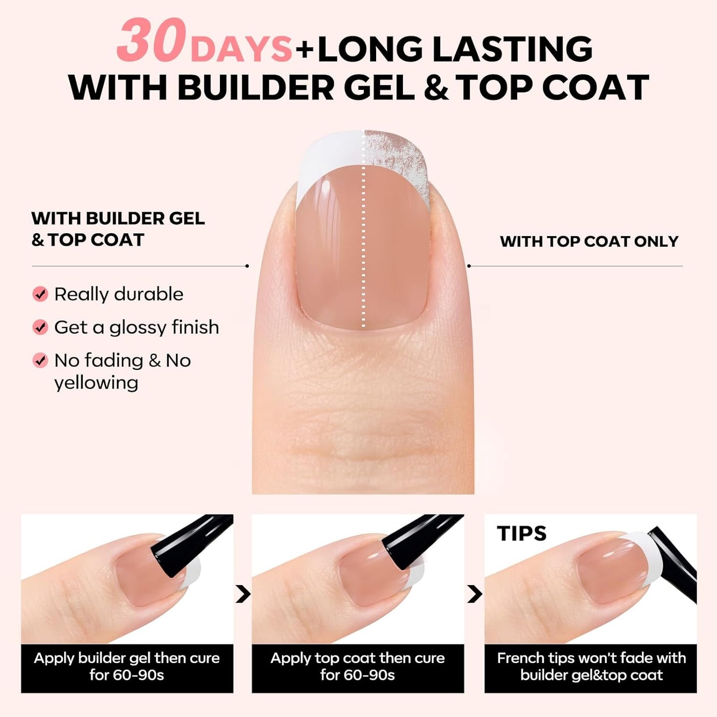 modelones French Tip Press on Nails, Short Square Fake Nails with Nail Box, Deep Nude Gel Nail Tips for Women, Soft Glue-On Nails for Natural Salon Look, DIY Nail Art Kit