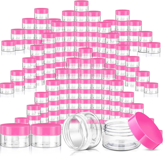 SATINIOR 100 Pcs Plastic Jars with Lids Small Containers Lids Wide Mouth Small Plastic Containers for Lotion Cream Rhinestones Body Butters Travel Storage(10 oz, Pink)