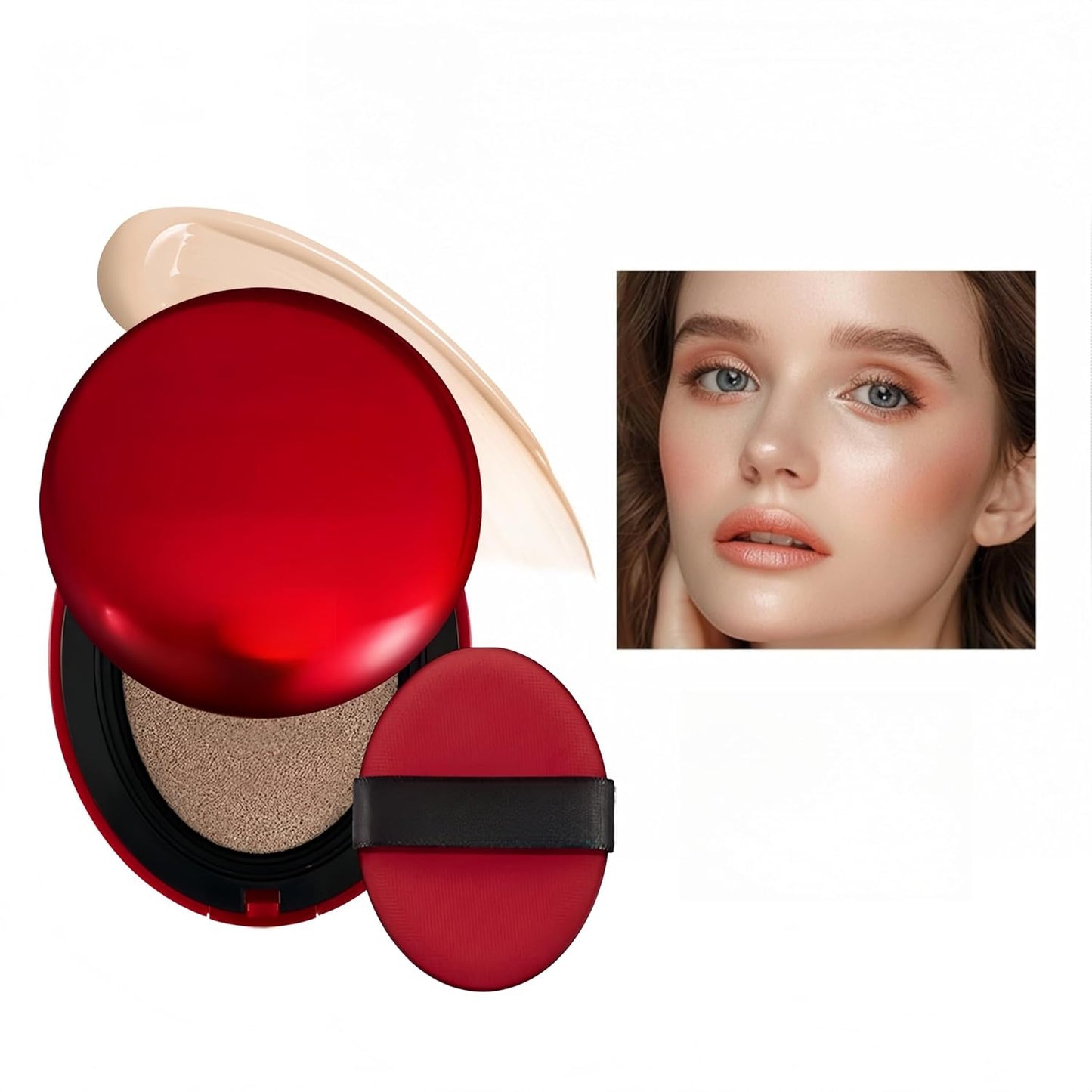 MAEPEOR Cushion Foundation 9 Colors Full Coverage Weightless Satin Glow Foundation Hydrating Long-Lasting Cushion BB Cream (Color 08)