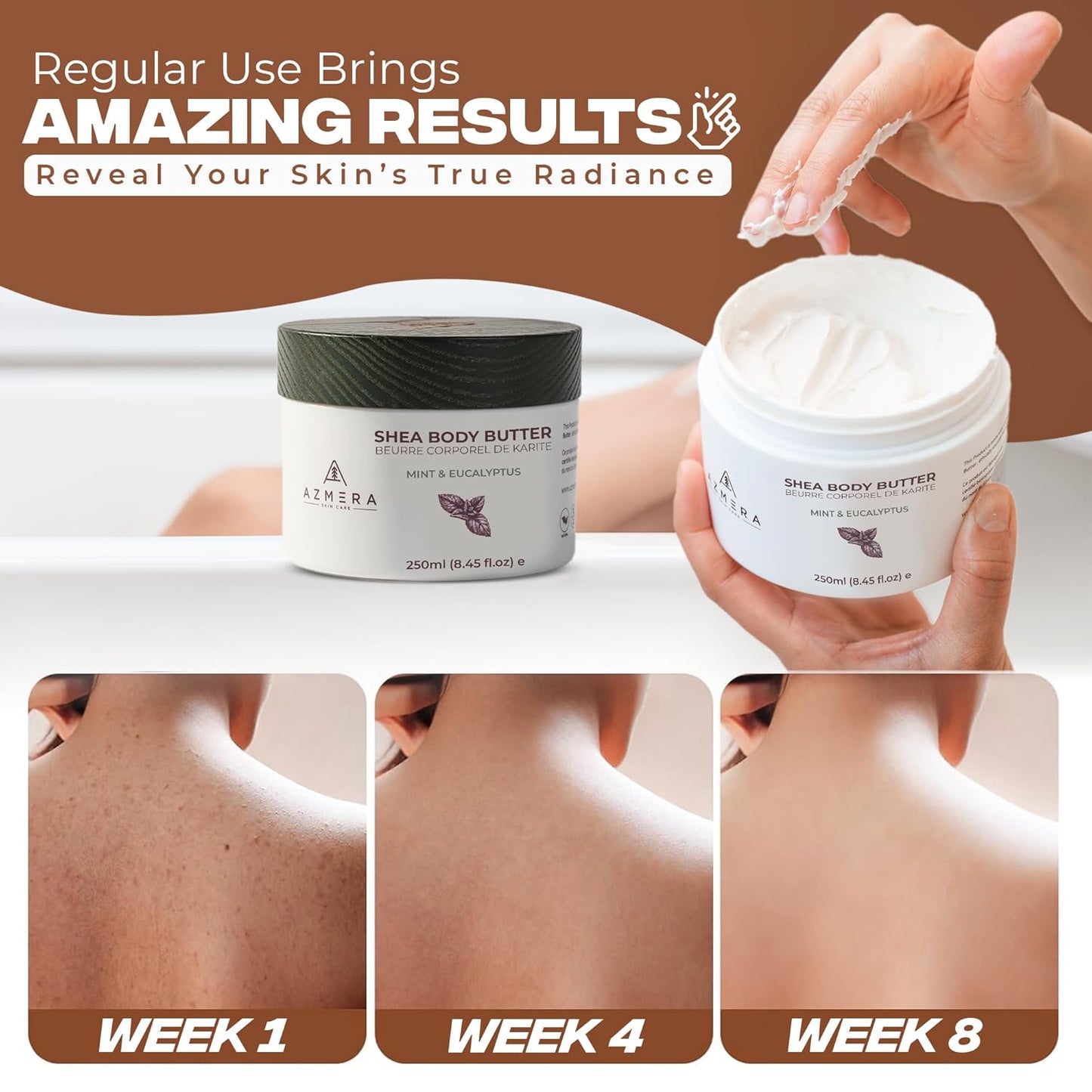 AZMERA Handcrafted Whipped Shea Body Butter – Refreshing Mint & Eucalyptus Scented Moisturizer for Dry, Sensitive Skin, Argan Oil & Vitamin E – Vegan, Non-Greasy Skincare – 8.82 oz