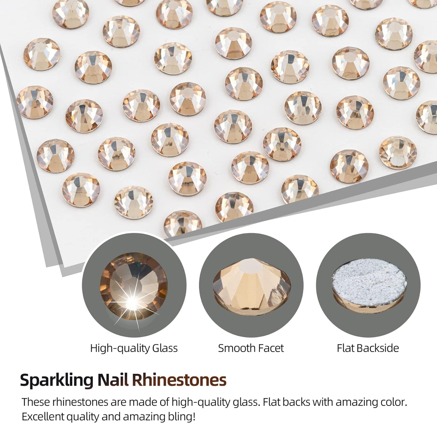 Nail Rhinestones Kit, Nail Art Decorations with Wax Pencil Flat AB Rhinestones Kit DIY Crafts Gemstones for Nail, Shoes, Clothes, Jewels (600 Champagne diamonds + 2500 flat rhinestones)