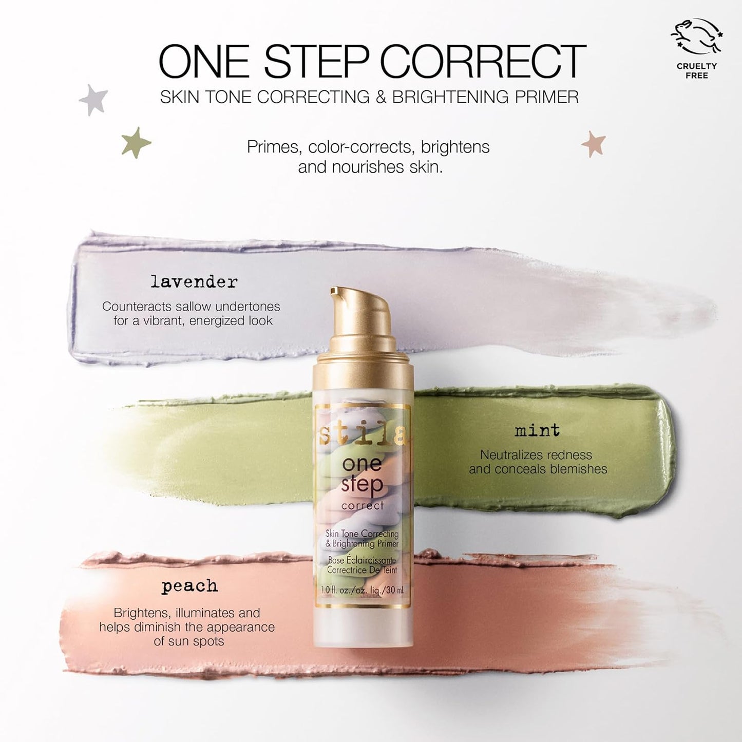 stila One Step, Color Corrector & Brightening Primer Facial Serum to Even Skin Tone, Moisturize & Hydrate, Oil-Free Makeup 1 Fl. Oz.