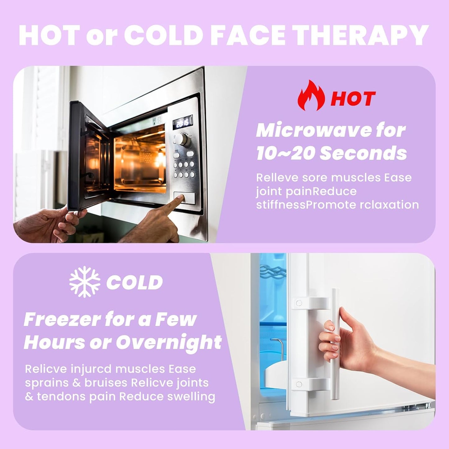 Ice Face Eye Mask for Dark Circles and Puffiness Cold Warm Compress, Gel Cold Cooling Face Mask Package for Women and Men, Migraines, Headache, Stress and Relaxation Purple