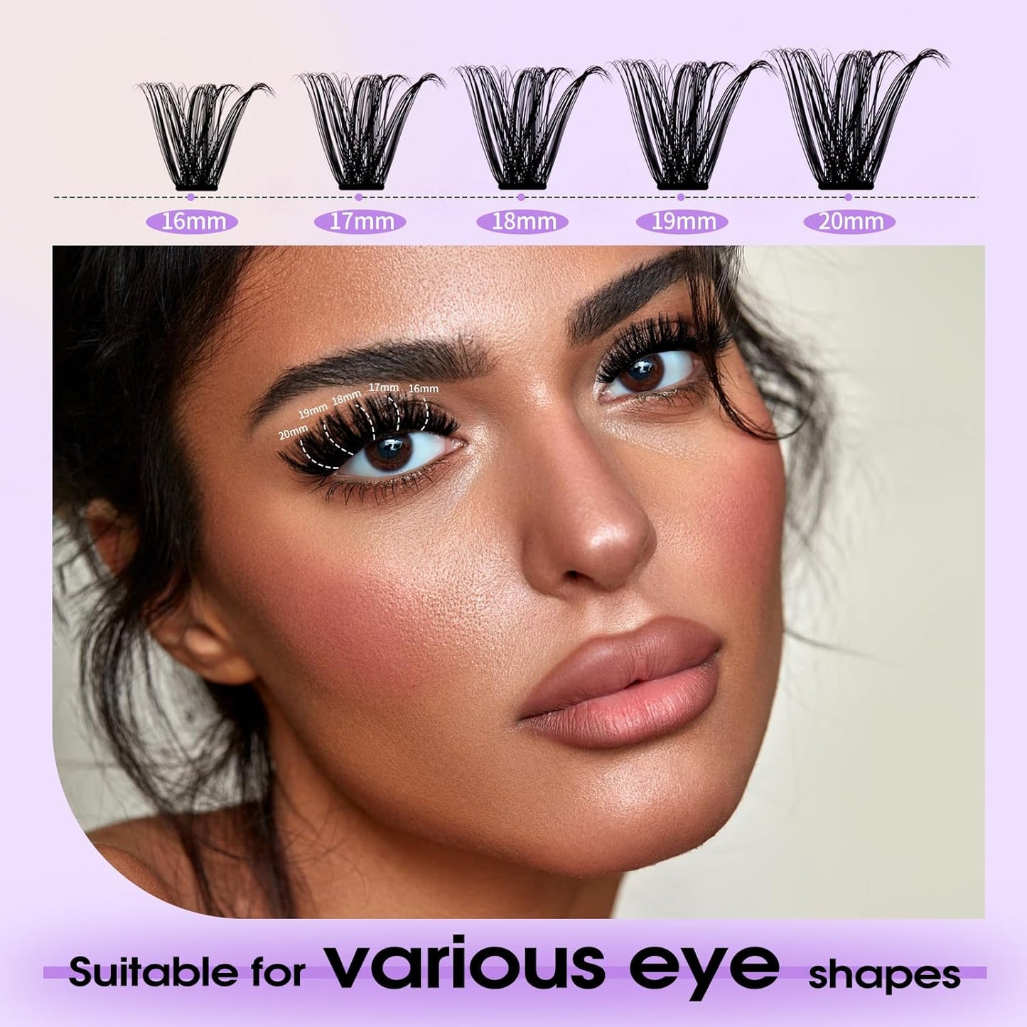 Lash Clusters Kit for Using at Home: Ultra-light, DIY, Natural, Fluffy, Wispy, Waterproof, Anime, Manga, Cat Eye, C Curl, 16-20mm, 100P+200P, Wendy, RT318