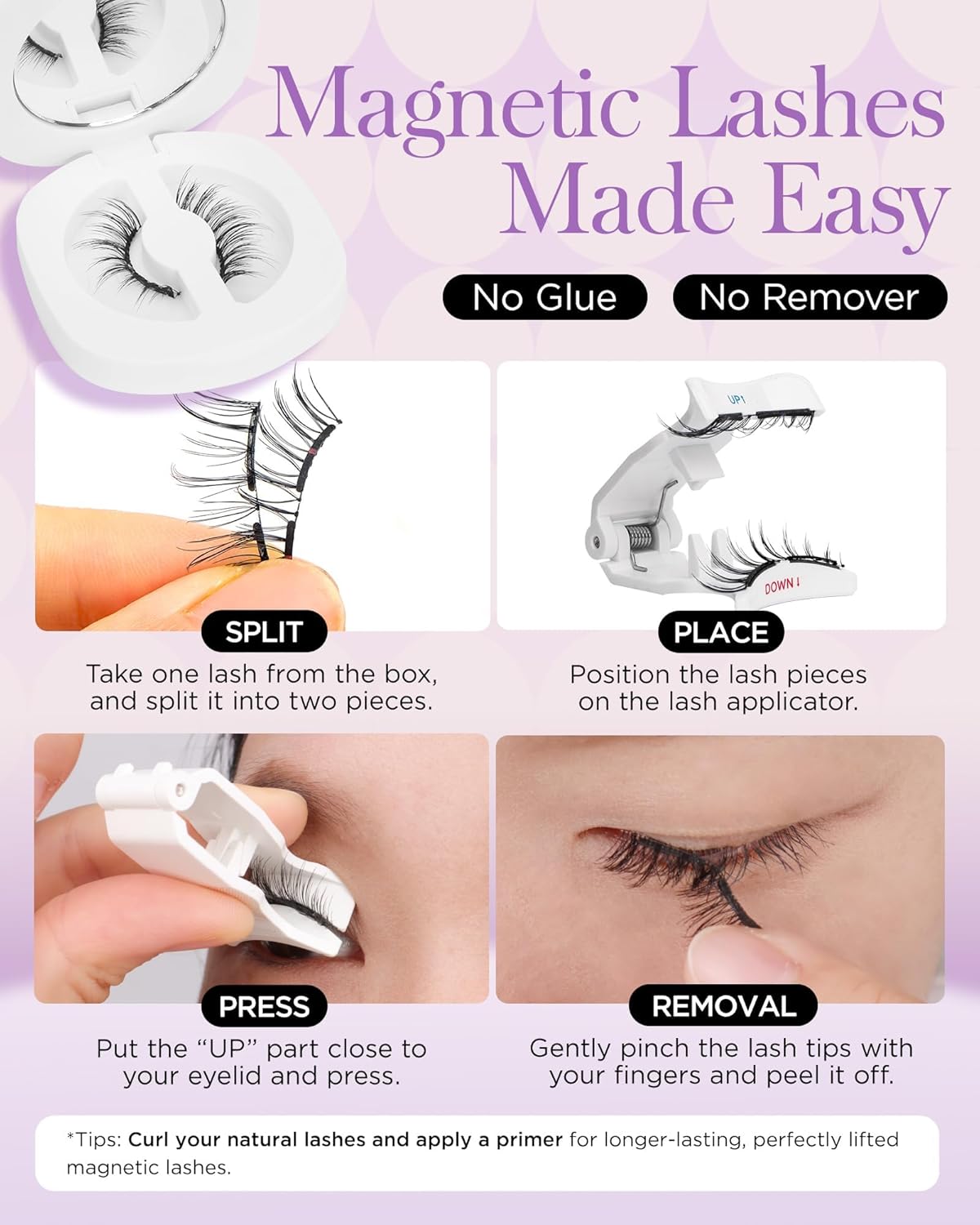 BEYELIAN Magnetic Eyelashes, Soft Natural Look Magnetic Lashes Kit, Magnets False Eyelashes with Applicator Reusable No Glue Needed Eyelashes Easy to Wear and Remove (1 Pair,SME013)