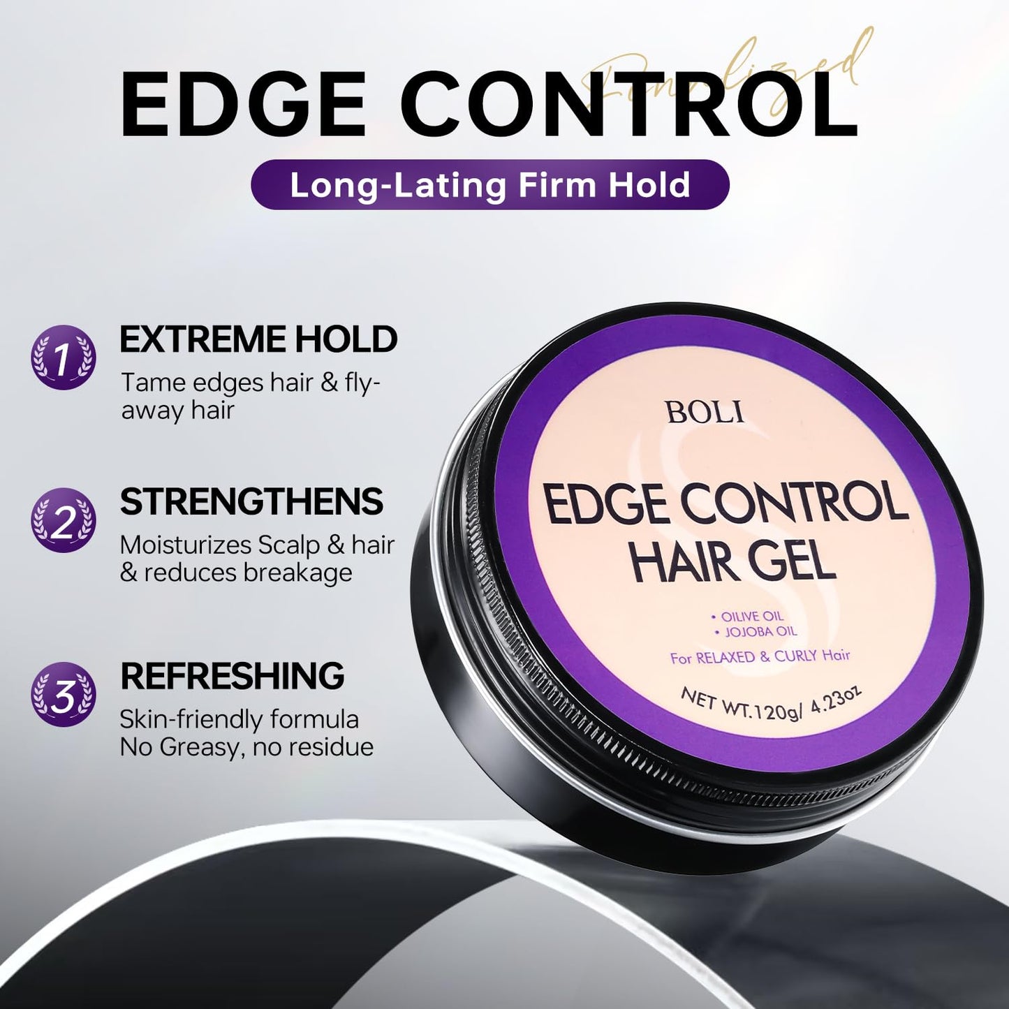 BOLI Strong Hold Edge Control Gel for Women, Styling Wax - Non-Greasy, Non-Flaking, No White Cast, Long Lasting, Shine & Smooth for All Hair Types (120g)