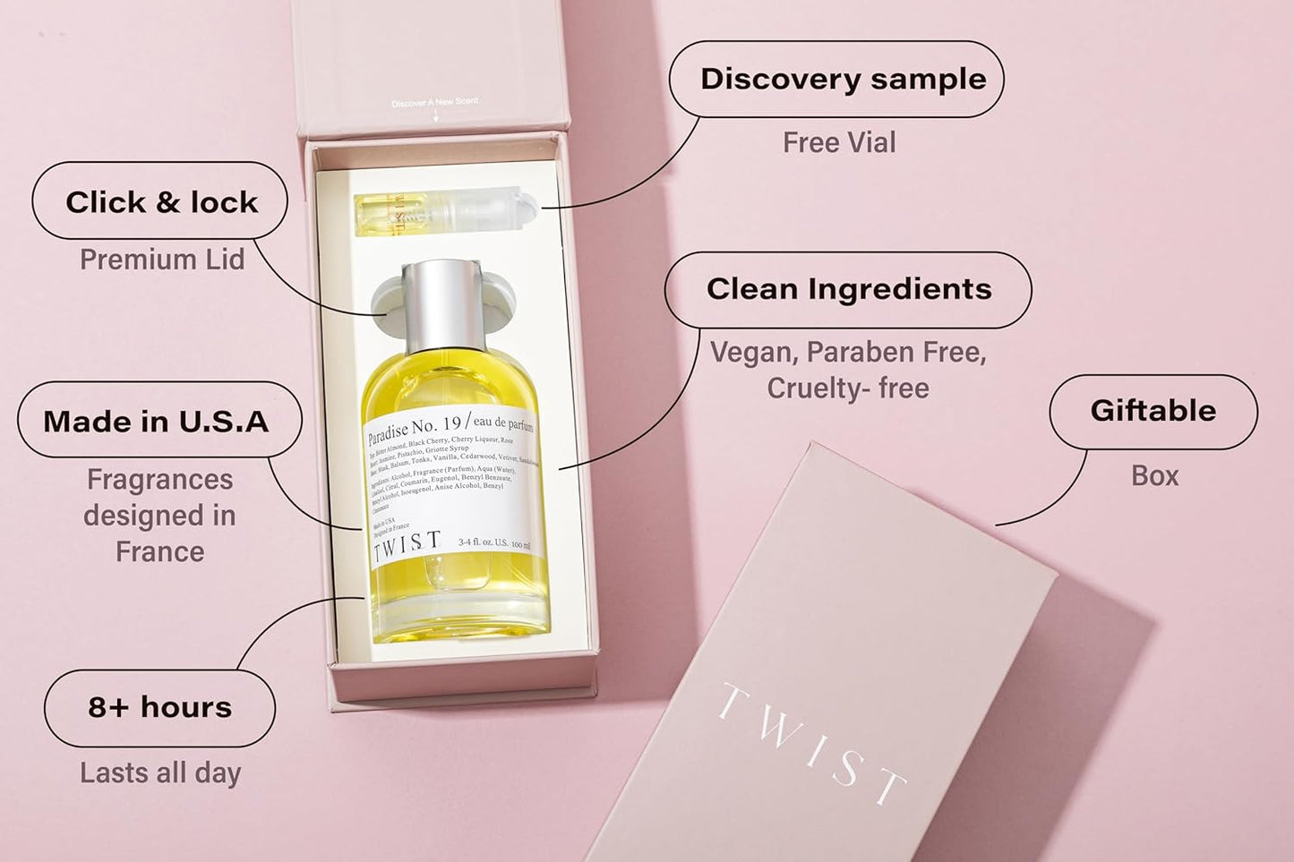 Twist - Paradise No. 19 - Eau De Parfum Inspired by T. Ford Lost Cherry, Long-Lasting Perfume for Women & Men, Paraben Free, Vegan, Clean Ingredients, Unisex Fragrance - Spray 100 ml | 3.4 fl. oz.