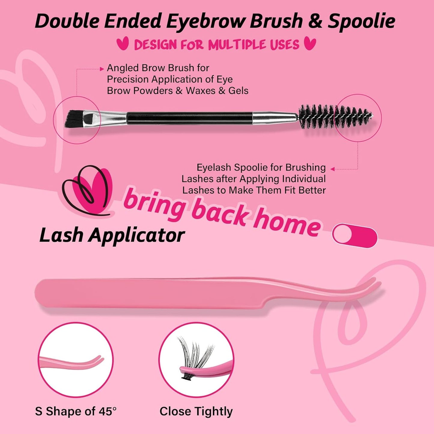 Lash Clusters Kit 280pcs Lash Clusters D Curl Eyelash Extension Kit Individual Lashes with Lash Bond and Seal Lash Applicator Easy to Apply at Home(60D+80D-9-16mix Kit)