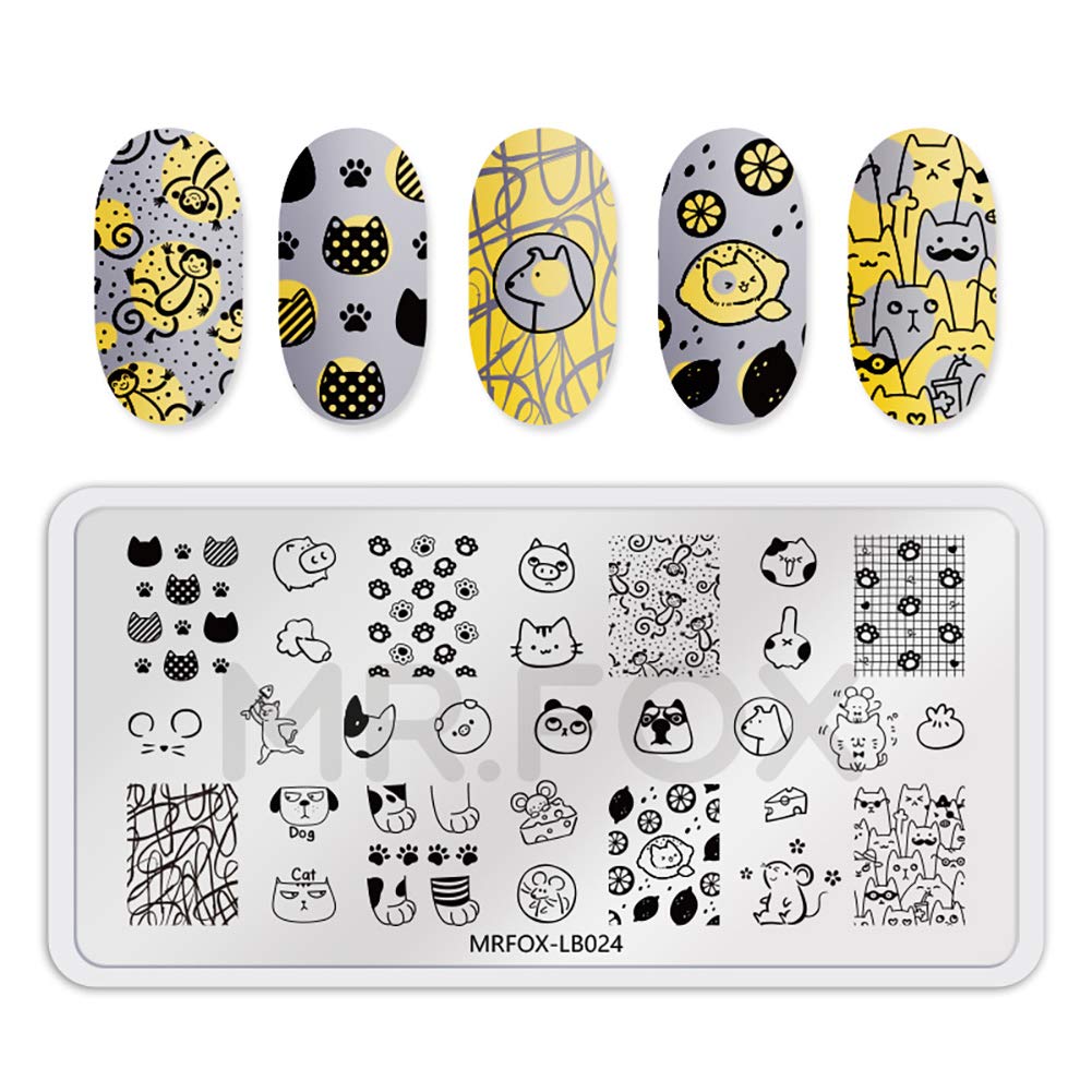 MR.FOX 5 pcs Nail Printing Board Set a Variety of cat Claws Kittens Puppies Unicorns and Other Patterns Art DIY Stamping templates