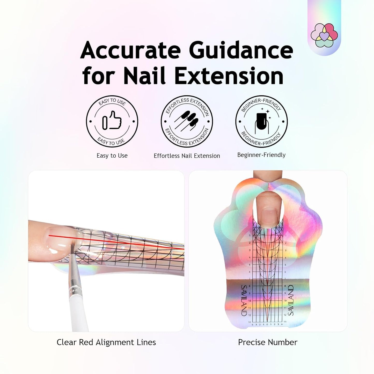 SAVILAND Long Sticky Nail Forms: Ultra-Long Length Reusable Extension Pink Self-Adhesive & Sturdy-Paper Acrylic Forms for Builder Gel, Tech Art Salon