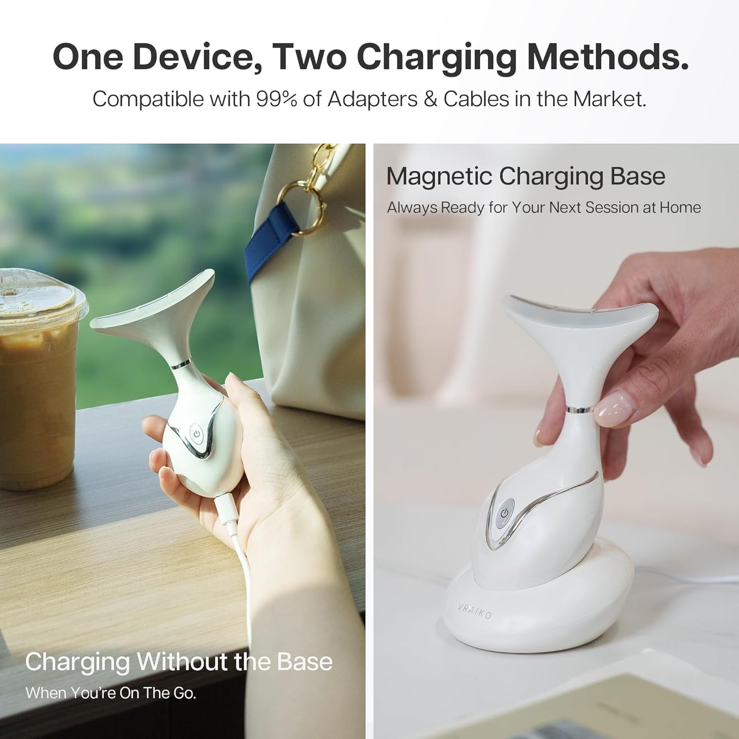 Iris Neck Face Massager, Pro Face Sculpting Tool with Charging Base, All-in-1 Facial Device for Enhanced Absorption, Radiance, Contouring, Elasticity, Home Facial Spa (White)