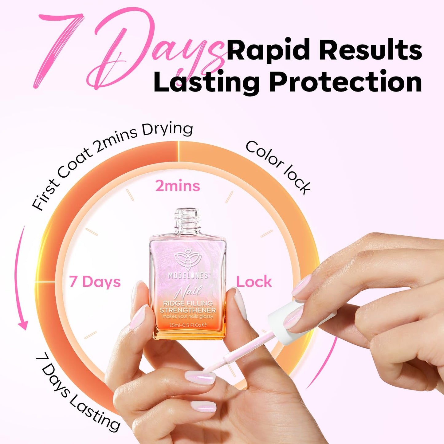 modelones Nail Strengthener Pearl Pink Nail Strengthener and Growth White Nail Polish for Thin Weak & Damaged Nail Repair for Damaged Nails Hardener 15ml