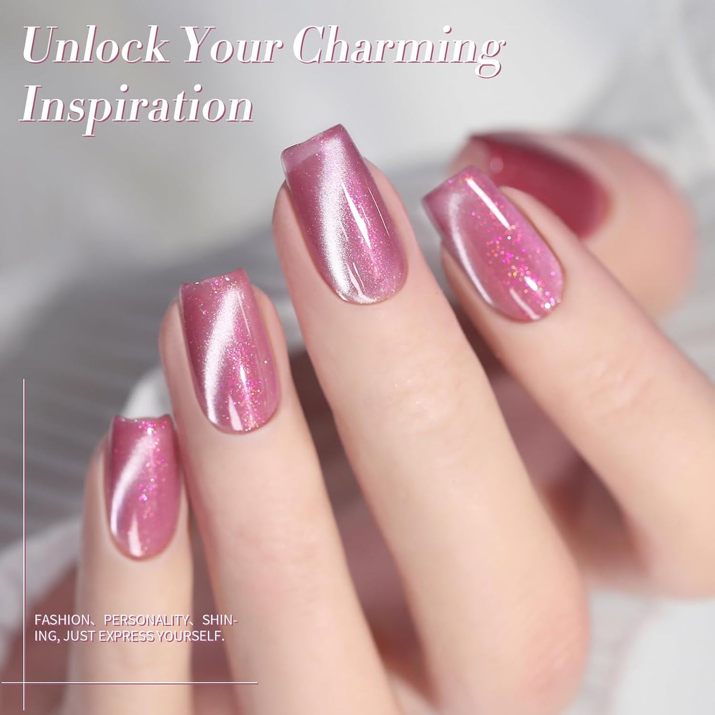 BORN PRETTY Cat Magnetic Eye Gel Nail Polish, Pink Glitter Cat Magnetic Gel Nail Polish, Midnight Rose Magnetic Nail Polish for Nail Art Manicure Salon DIY at Home 15ML