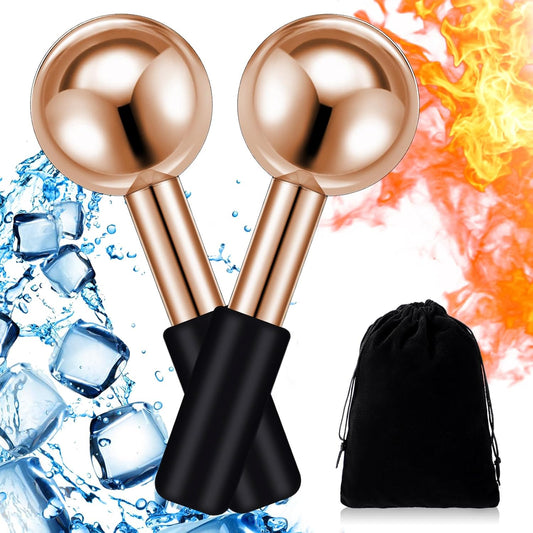 Baderke 2 Pcs Ice Globes for Face Stainless Steel Cooling Globes Unbreakable Cooling Roller Women Ice Balls Cryo Sticks Face Skin Care for Dark Circles, Puffiness(Rose Gold (black Handle))