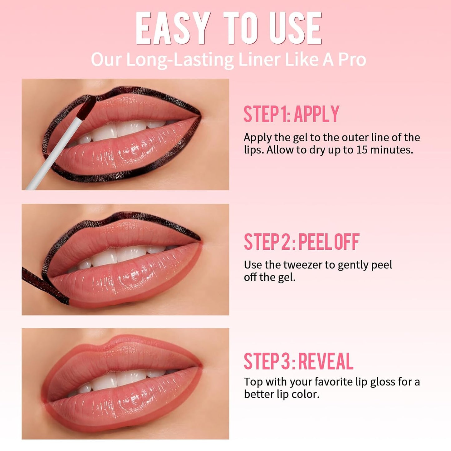 Lip Stain - Lip Liner Stain, Long Lasting Peel Off Lip Stain, Natural Peel Off Lip Liner Stain with Tweezer, Easy to Use, Waterproof, Smudge-proof, Transfer-proof, Plumped