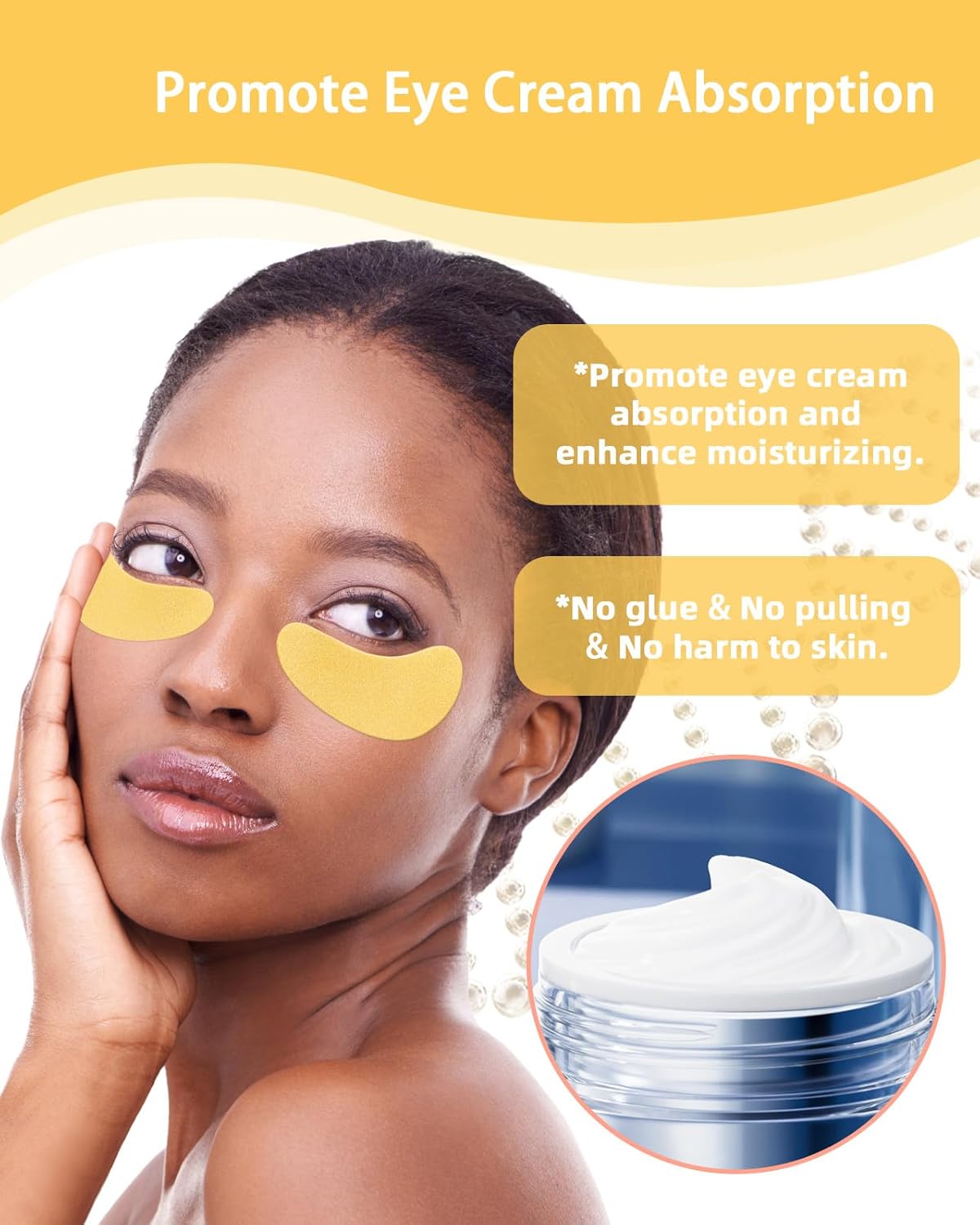 Under Eye Patches Silicone - 2 Pairs Reusable Eye Patches, Eye Wrinkle Patches, Reusable Under Eye Mask, Plump Fine Lines & Wrinkles, with Metal Eye Cream Applicator, Tin Case, Gold