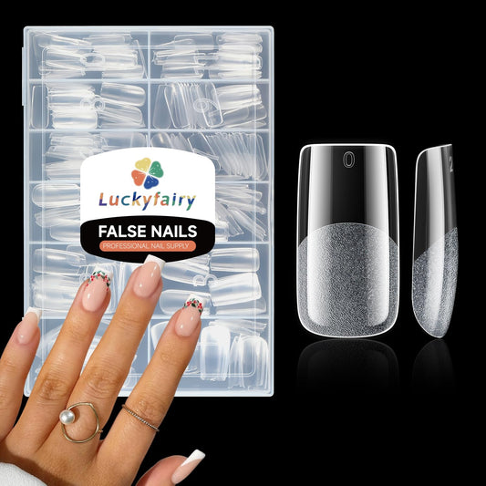 Medium Square Nail Tips, 240pcs Soft Gel Pre-Shaped Acrylic Fake Nails, Half Matte Full Cover Clear Gelly Press on Flase Nail Tips for Extension Nail Manicure Home DIY 12 Sizes Gelly Tips