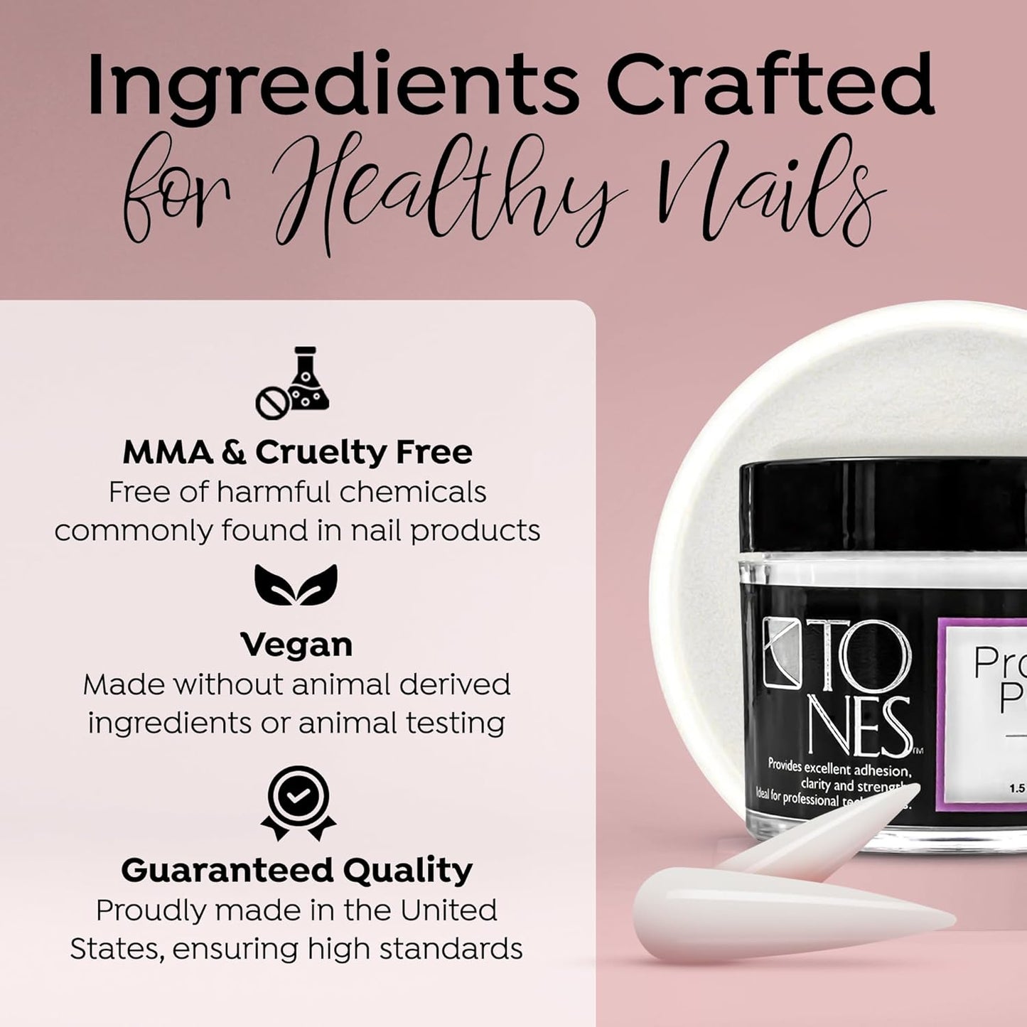 Tones Pro Acrylic Nail Powder, Glass (Clear), (1.5 Fl Oz) - Long-Lasting & Non-Yellowing Polymer for Salon Quality Nail Extensions & 3D Art