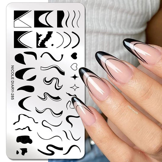 1 Pcs French Nail Stamping Plates Wavy Striped Tip Nail Stamp Template Heart Nail Design Stencil