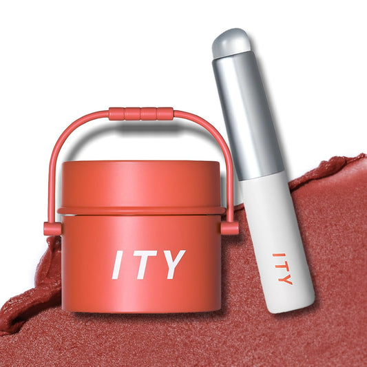 ITY Velvet Matte Finish Lip Stain-Mousse Textured Pudding Pot Lip Clay with Brush, Nude Shade, Dual-Use as Lipstick and Blush, Conceals Lip Lines, Rich Pigment, 0.21 oz (6g) in Papaya Dream