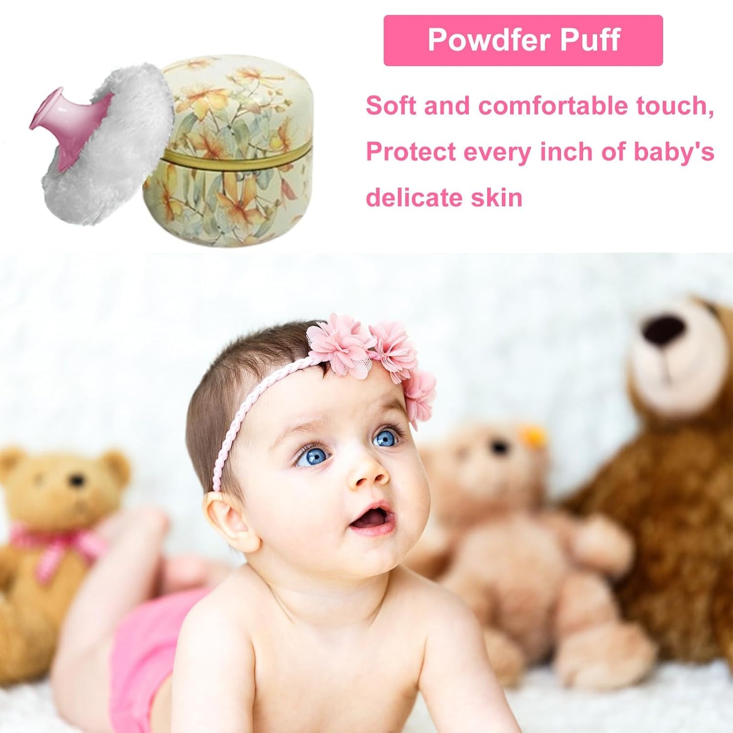 Body Powder Puff and Container for Dusting Powder, Women Powder Puff and Powder Case for Bath and Travel (Yellow Flower)