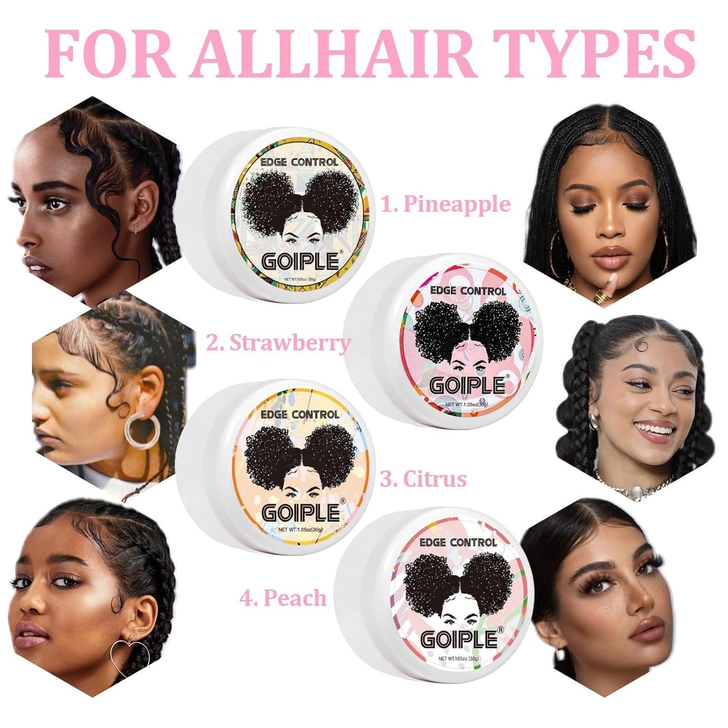 Edge Control Wax for Women - Strong Hold Non-greasy Smoother, Mini Control Brush for Back Hair, No Flaking Water-based Stay Gel, Slick Back Wax for All Hair Types (8pcs)