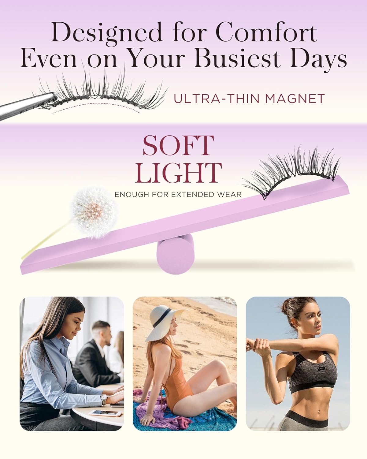 BEYELIAN Magnetic Eyelashes with Applicator, Soft Magnetic Lashes Natural Look Comfortable & Secure Fit Easy to Apply Reusable (1 Pairs, CS02)