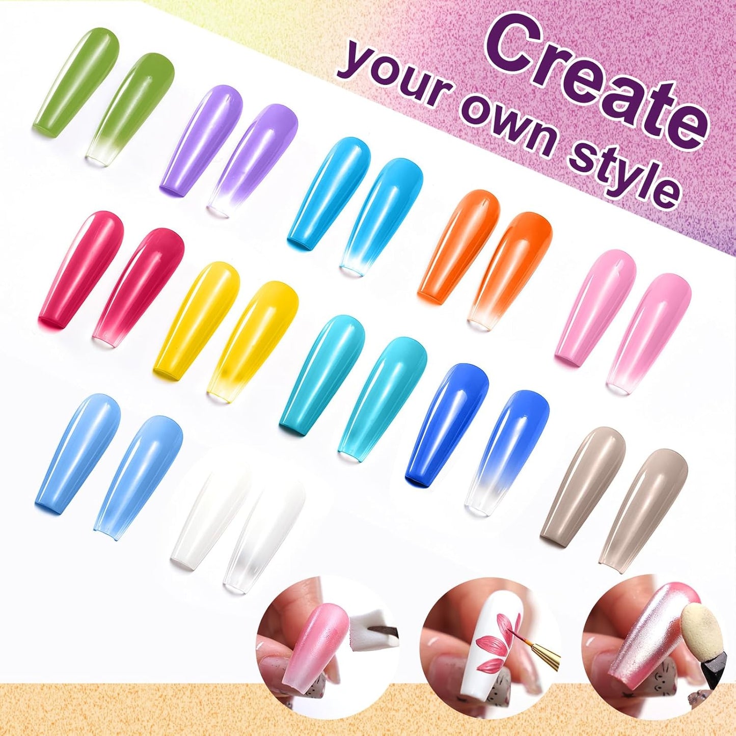 Gradient Painting Gel, 12 Bright Colors Ombre Gel Nail Polish for Pigment Pat Aura Nails, French Manicure DIY Nail Art Long-lasting No-wipe Candy Palette Jam Jar Set