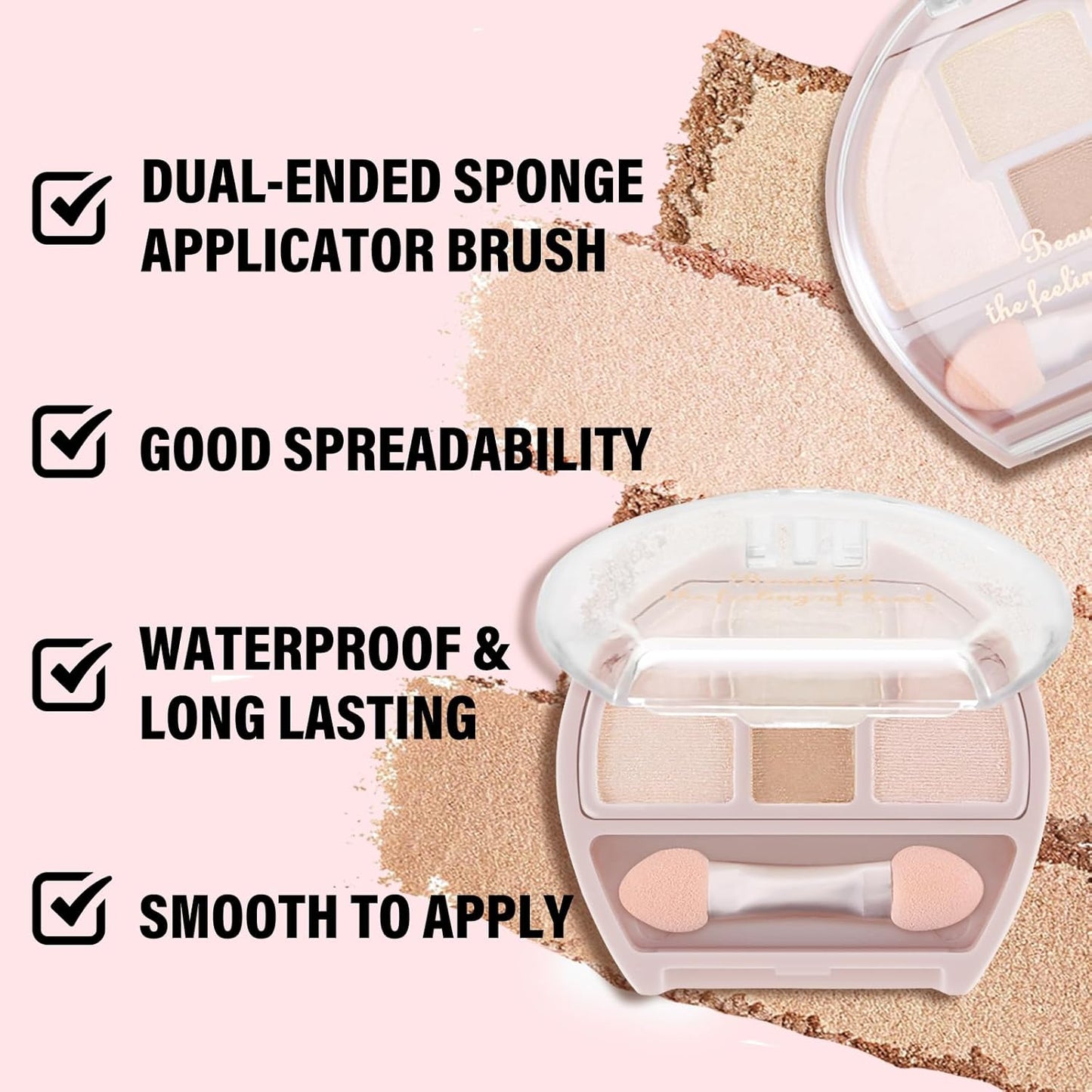 Boobeen 4-Color Makeup Palette, Highly Pigmented Glitter Eyeshadow Contour Palette with Smudger, Multi-purpose Face Makeup Palette for Eye/Face/Highlighter, Creates Shimmer Finishes, Long-lasting