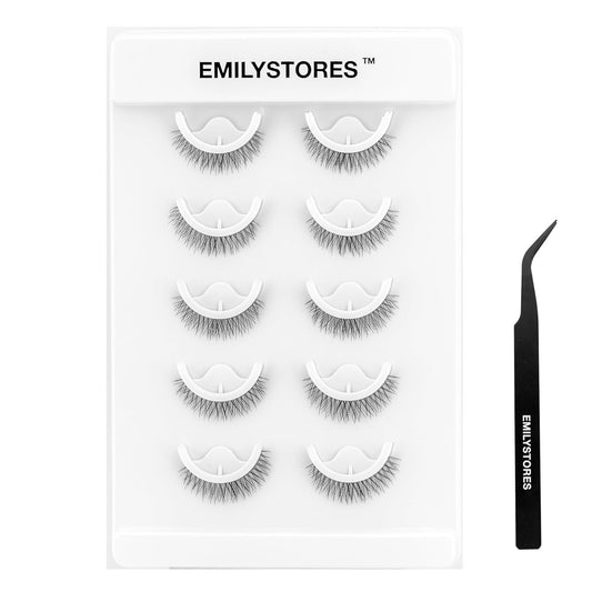 False Eyelashes, 5 Pairs Wispy Light Pre-Glued Self Adhesive Lashes with Applicator (DLP03)