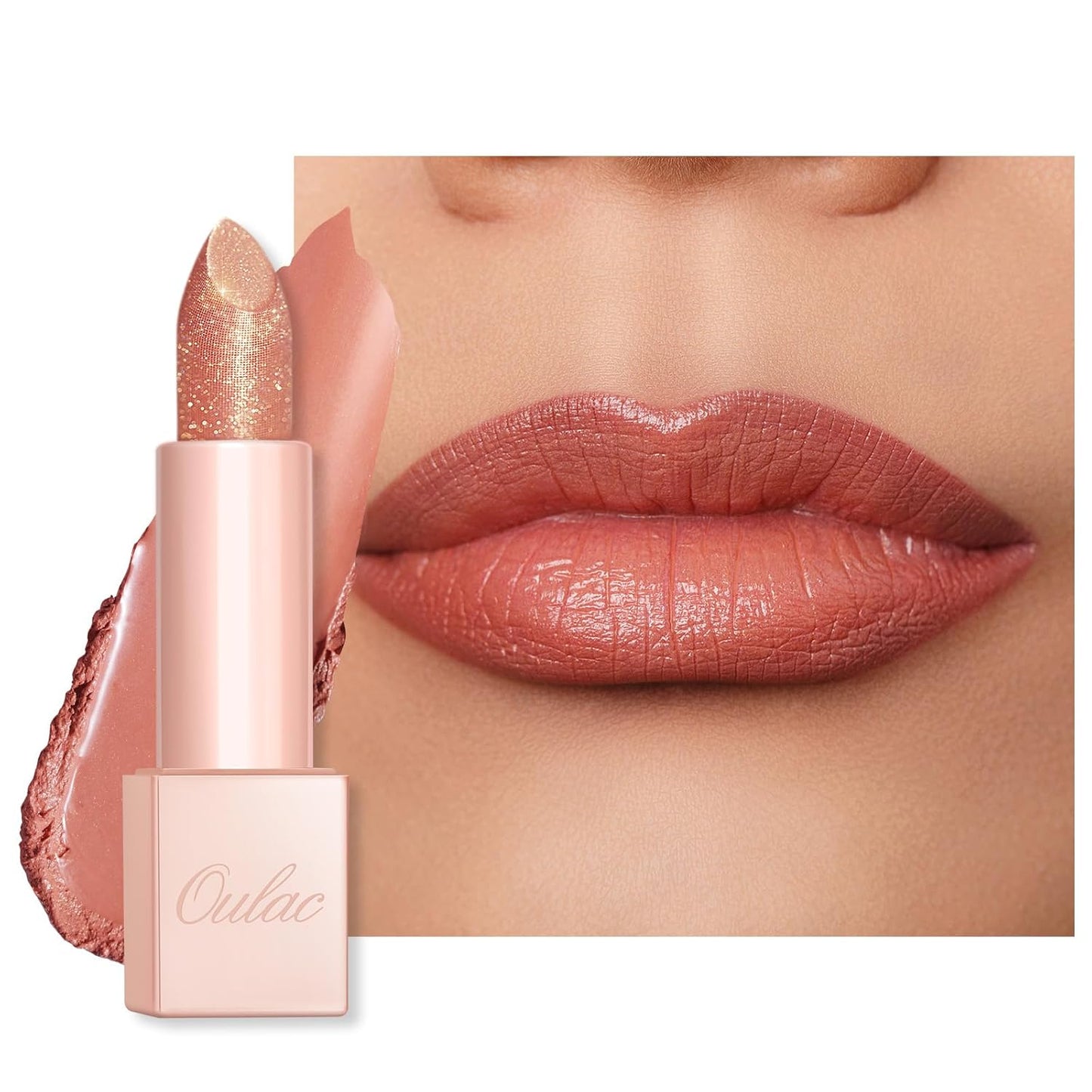 Oulac Moisturizing Peach Lipstick for Girls Moisture-Rich Tinted Lip Balm with Sparkle, Lightweight Lip Makeup, Shea Butter Formula, Vegan & Gluten Free, PG07 Mermaid Kiss