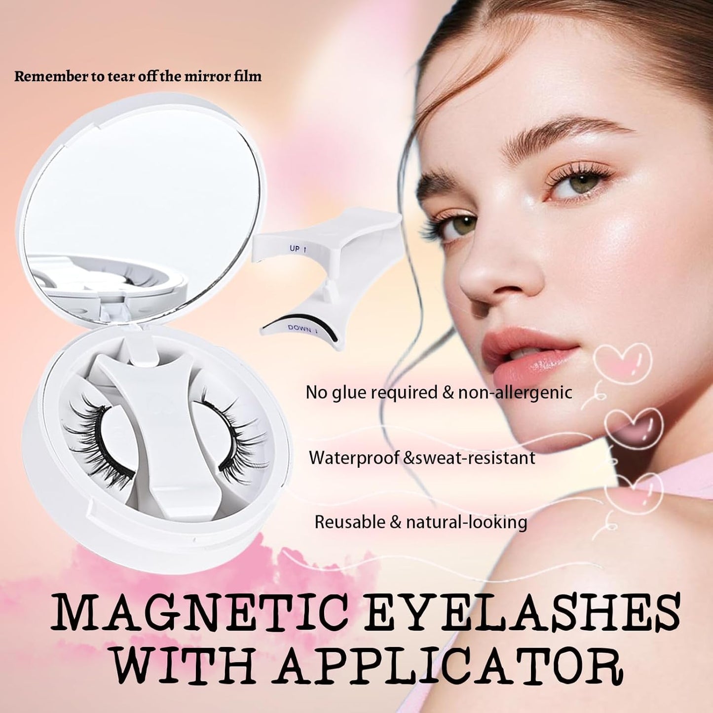 Lumentes Magnetic Eyelashes, Lumentes Magnetic Eyelashes with Applicator, Reusable No Glue Lashes, Natural Look Soft Comfortable Magnetic Lashes, Easy to Wear and Remove (Meow Black)