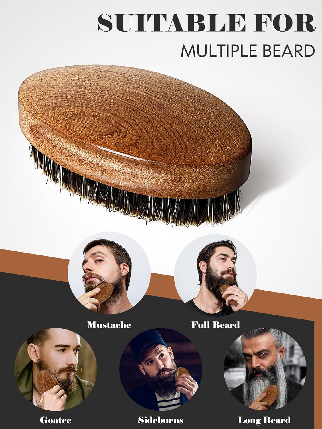 Beard Brush, Natural Boar Bristles Beard Brush for Men and Wooden Sandalwood Pocket Beard Comb Set, Facial Hair Grooming Kit with Mustache Scissors as a Styling Tool, Growth, Detangles, Shine