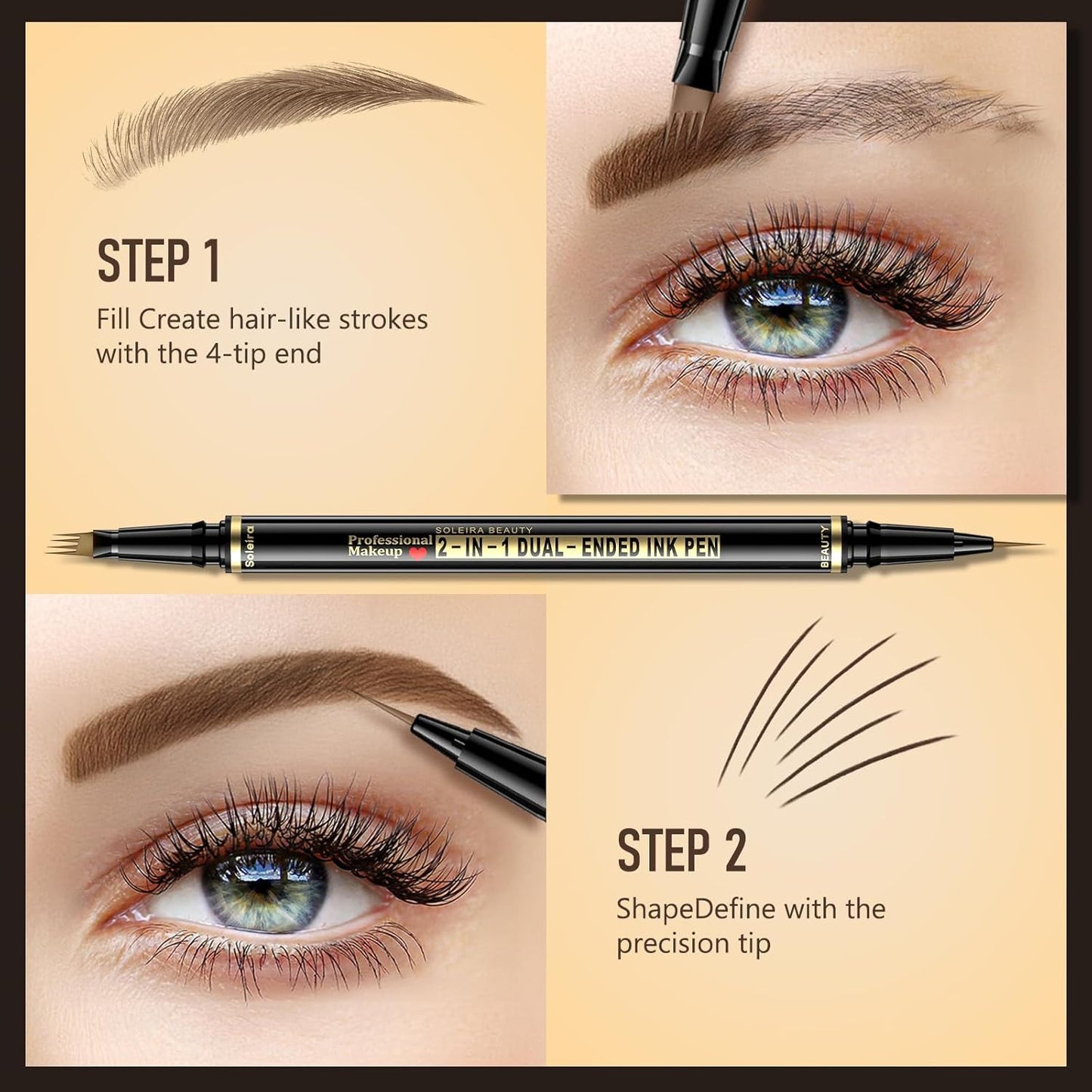 Eyebrow Pen, Soleira Waterproof Eyebrow Pencil with 4 Tip Microblading Eyebrow Pen and Dual-ended Eyebrow Brush, for Natural-Looking Brows, Long-Lasting, COCO Dark Brown