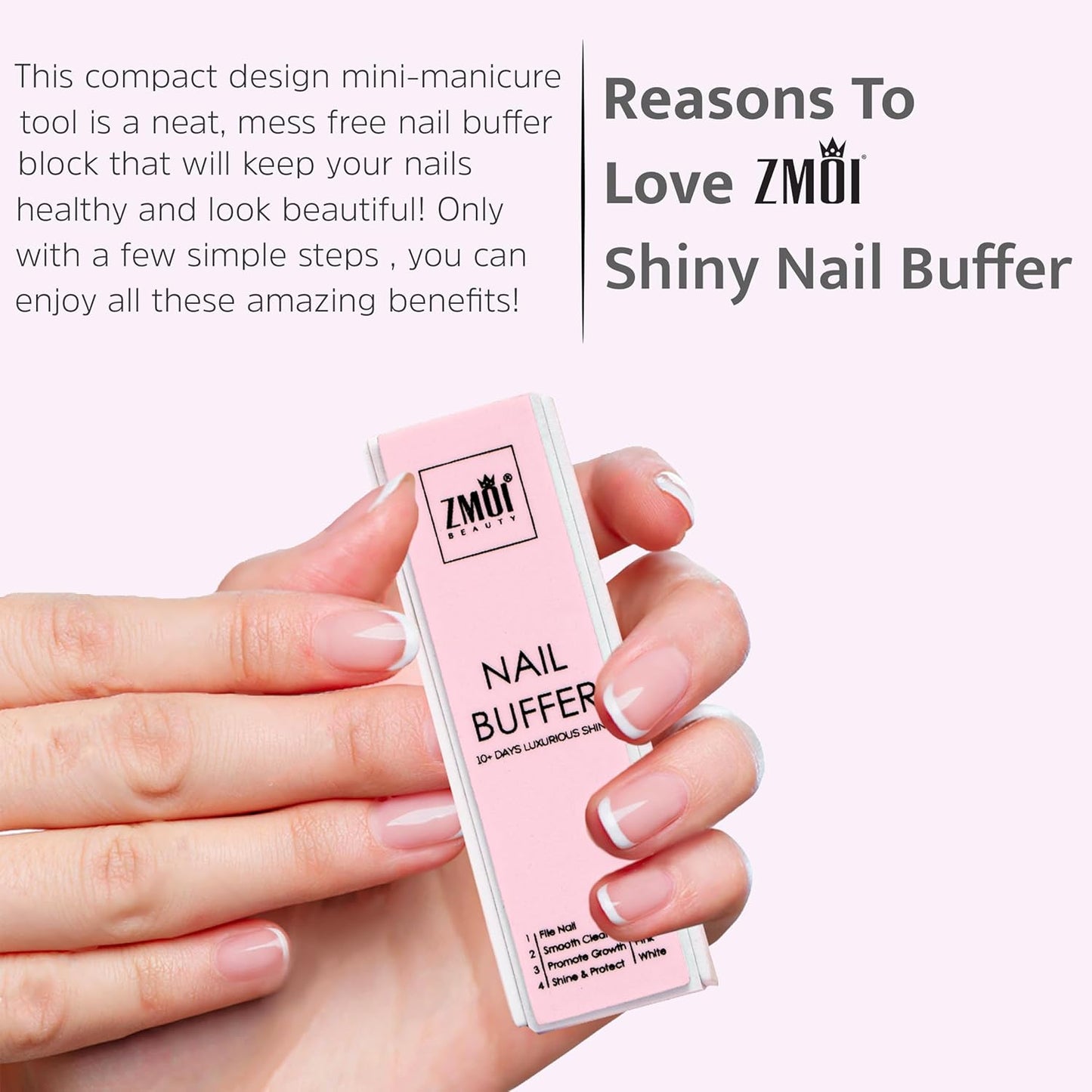 Pro Nail Buffer Block – 2 Pack Luxurious Shine Korean 4-Way Nail Buffing Block Pink – Natural Shine Nails – Manicure/Pedicure Tools for Home and Salon
