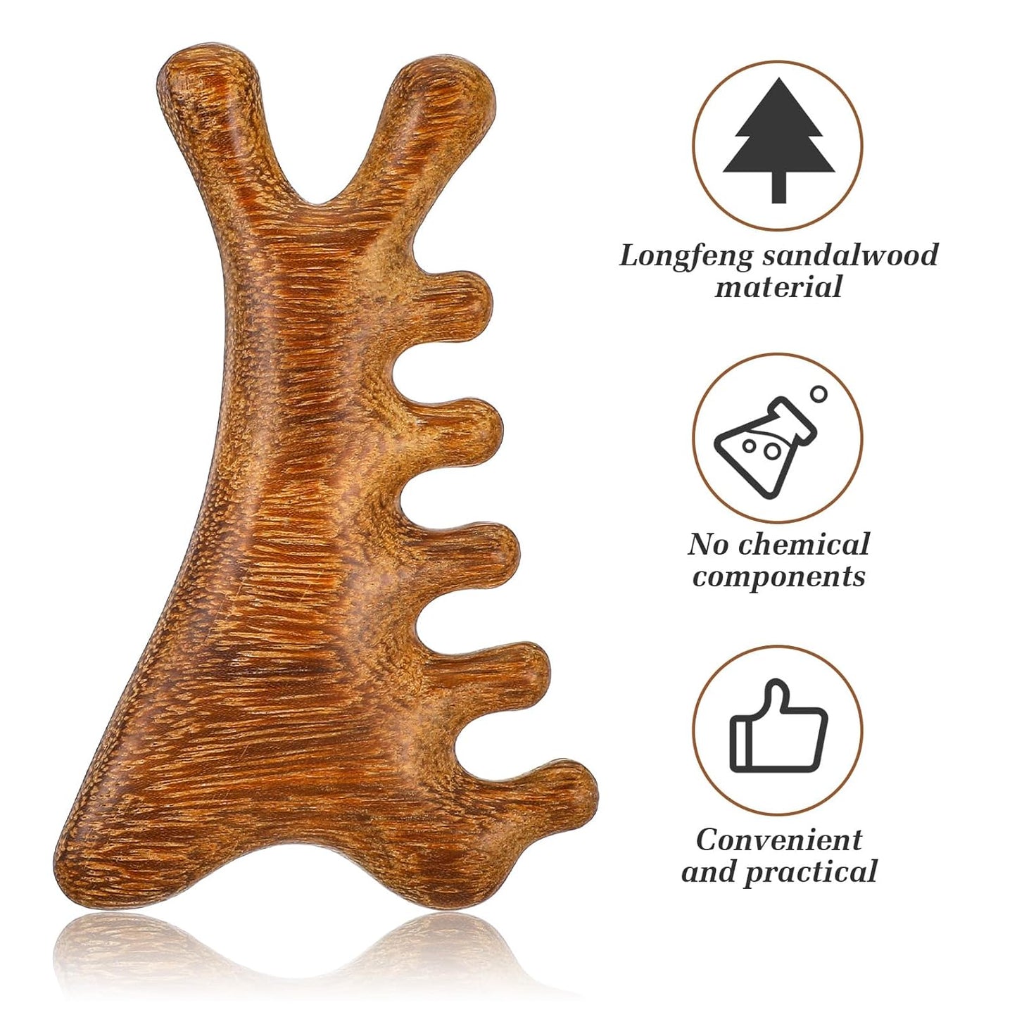 Sandalwood Scalp Massager Comb – Natural Wooden Gua Sha Tool for Head, Neck & Face Care, Relaxing Hair & Skin Massage