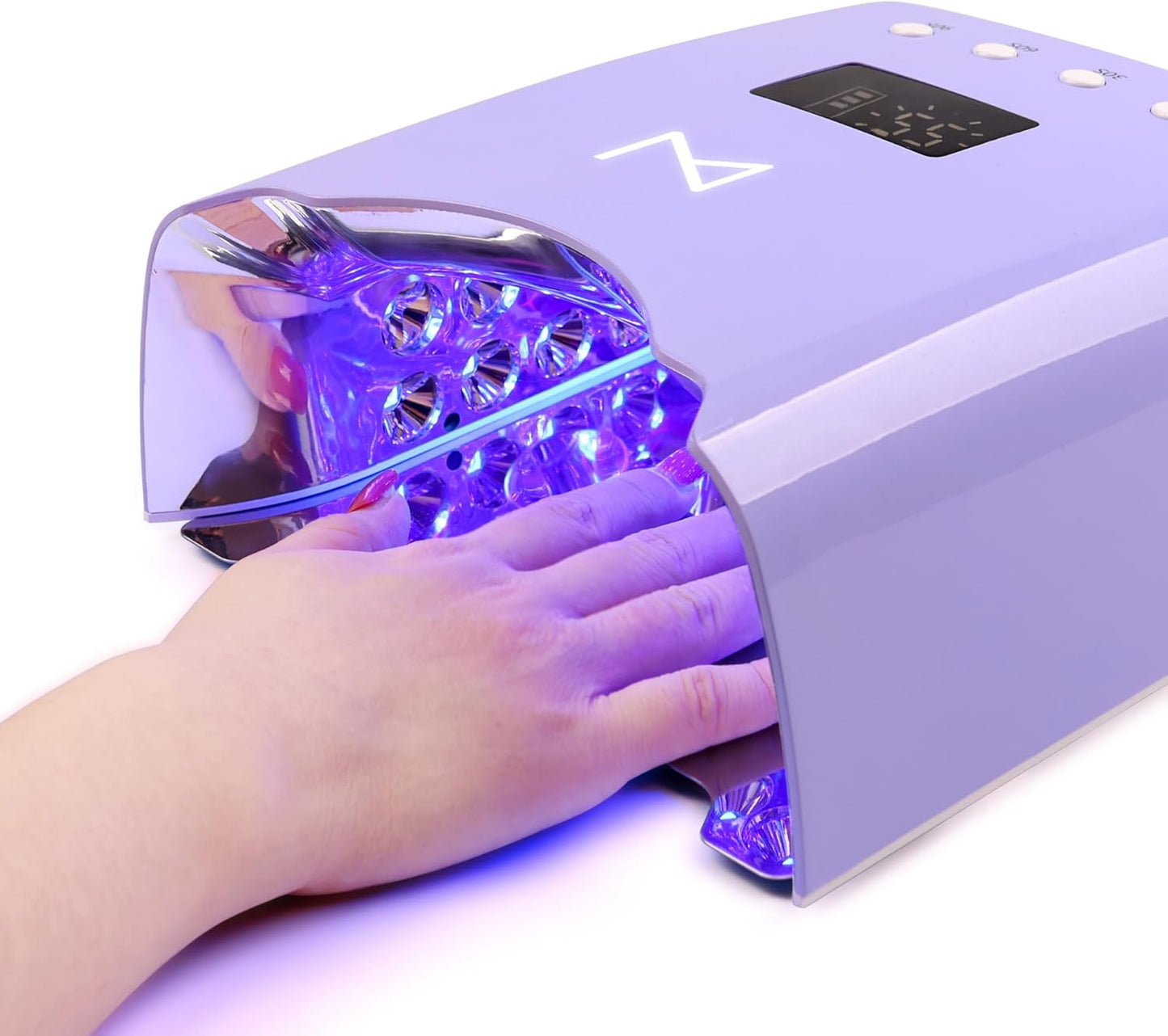 M - NEO Cordless & Rechargeable Nail Curing Lamp 78W with 4 LCD Time Display Timer, Auto Sensor, and Spacious Interior for All Hand Sizes and Nail Lengths (Violet)