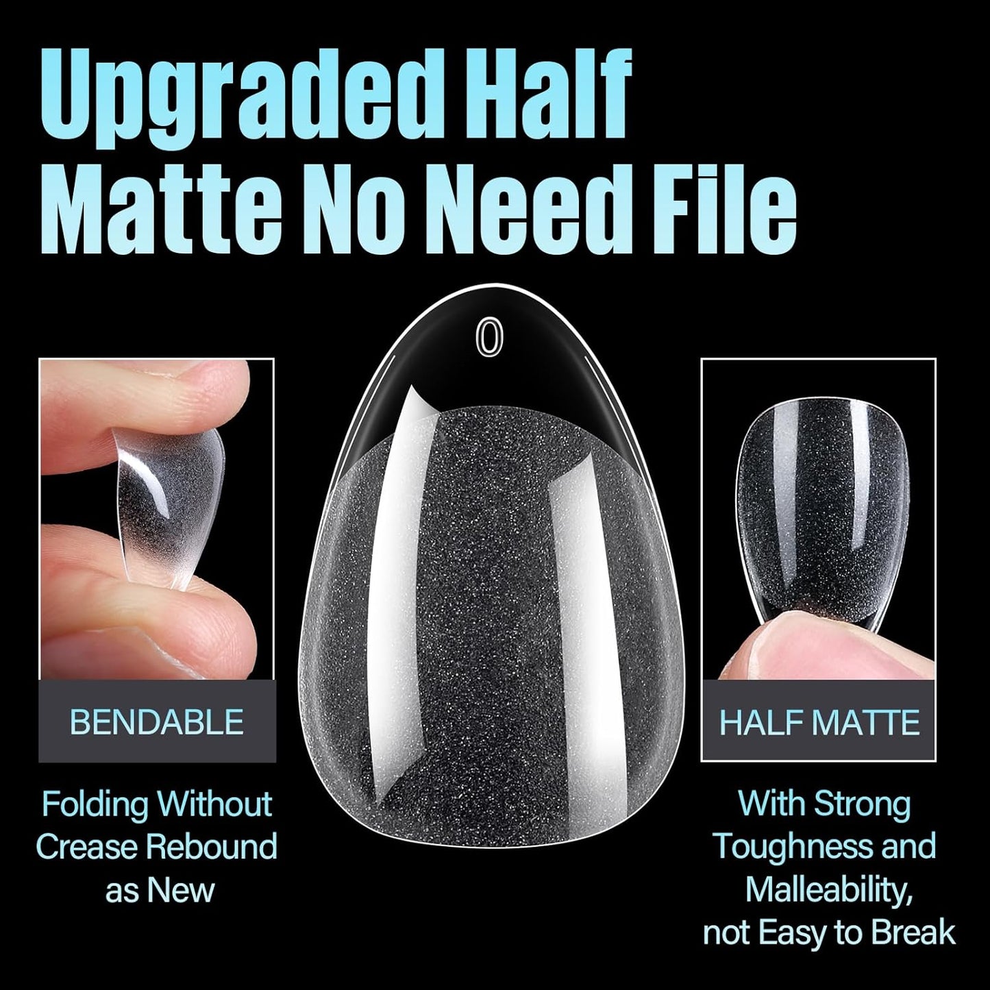 TOMICCA Short Almond Nail Tips, 240Pcs Half Matte Soft Acrylic Nail Tips, 12 Sizes Acrylic Pre-Shaped Nails, Full Cover False Nails Almond Press on Nails Short Fake Nails for Extension Nail